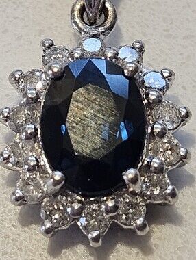 Estate 18k White Gold 1.8ct Natural Royal Blue Sapphire Diamond Halo Pendant